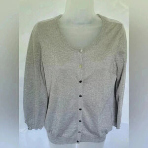 VTG Y2K 1990s Limited Silver Metallic/Gray Button Up Cardigan Sheer Back Sz Med.
